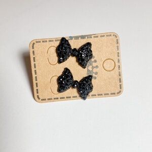 Black Rhinestone Sparkly Bow Stud Earrings